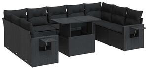 VidaXL Polyrattan Kerti Ülőgarnitúra - 10 részes - Fekete