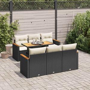 VidaXL 7 részes fekete polyrattan akácfa kerti ülőgarnitúra párnával