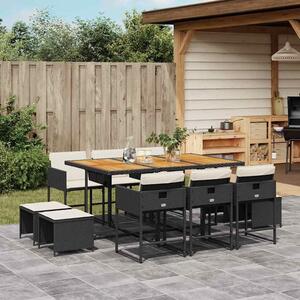 VidaXL 11 részes fekete polyrattan kerti étkezőgarnitúra párnákkal