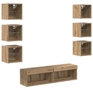 VidaXL TV szekrény LED -es lámpákkal fiókkal 8 pcs Artisan tölgy Üveg