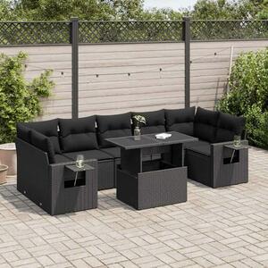 VidaXL 8 részes fekete polyrattan kerti ülőgarnitúra párnákkal
