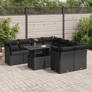 VidaXL 9 részes fekete polyrattan kerti ülőgarnitúra párnákkal