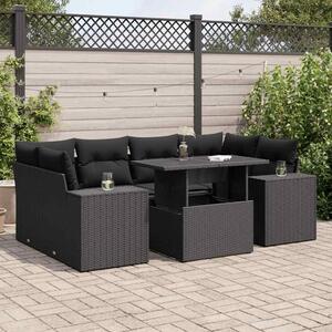 VidaXL 7 részes fekete polyrattan kerti ülőgarnitúra párnával