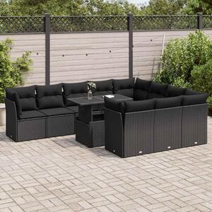 VidaXL 11 részes fekete polyrattan kerti ülőgarnitúra párnákkal