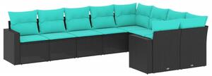 VidaXL 9 részes fekete polyrattan kerti ülőgarnitúra párnával