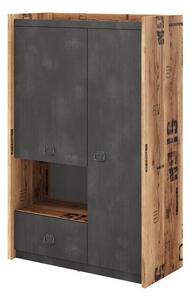 Könyvespolc Tivtivi 120, Fiókokkal, Ajtókkal, Laminált forgácslap, 140x90x42cm, Canyon tölgy, Szürke