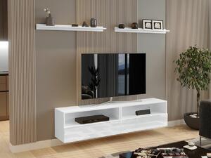 TV-állvány Fraga, Közepes sűrűségű farostlemez, Laminált forgácslap, 40x172x38cm, Fehér, Fényes fehér
