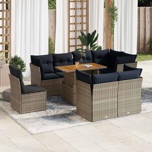VidaXL 9 részes szürke polyrattan kerti ülőgarnitúra párnákkal