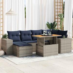 VidaXL 7 részes szürke polyrattan kerti ülőgarnitúra párnákkal