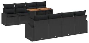 VidaXL Kerti Kanapé Szett tárolóval 9 pcs Fekete Poli rattan