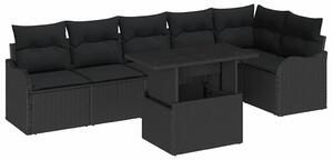 VidaXL Kerti Kanapé Szett párnával párnával 7 pcs Fekete Poly Rattan