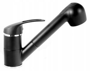 Gránit mosogató NERO Eris + kihúzható zuhanyfejes Shower csaptelep + dugókiemelő (matt fekete)