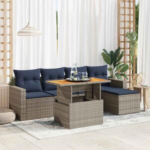 VidaXL 6 részes szürke polyrattan kerti ülőgarnitúra párnákkal