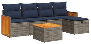 VidaXL 6 részes szürke polyrattan kerti ülőgarnitúra párnákkal