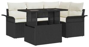 VidaXL Kerti Kanapé Szett párnával tárolóval 5 pcs Fekete Poly Rattan