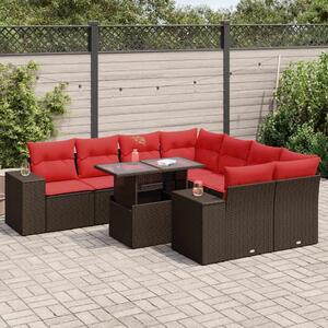 VidaXL 9 részes barna polyrattan akácfa kerti ülőgarnitúra párnákkal