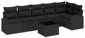 VidaXL Kerti Kanapé Szett párnával 7 pcs Fekete Poli rattan