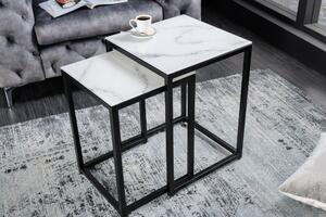 ELEGANCE 2 darabos fehér és fekete üveg lerakóasztal