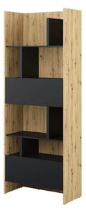 Könyvespolc Concept Pro Lenart V, Fiókokkal, Ajtókkal, Laminált forgácslap, 218x84x40cm, Artisan tölgy, Fekete