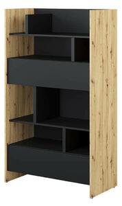 Könyvespolc Concept Pro Lenart X, Nyitott, Fiókokkal, Laminált forgácslap, 158x92x46cm, Artisan tölgy, Fekete