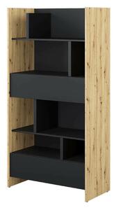 Könyvespolc Concept Pro Lenart XI, Nyitott, Fiókokkal, Laminált forgácslap, 178x92x46cm, Artisan tölgy, Fekete