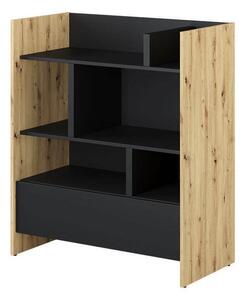 Könyvespolc Concept Pro Lenart VIII, Nyitott, Fiókokkal, Laminált forgácslap, 108x92x46cm, Artisan tölgy, Fekete