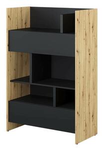 Könyvespolc Concept Pro Lenart IX, Nyitott, Fiókokkal, Laminált forgácslap, 138x92x46cm, Artisan tölgy, Fekete