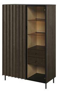 Könyvespolc Catevari 105, Ajtókkal, Fiókokkal, Edzett üveg, Laminált forgácslap, 144x92x44cm, Sötét barna, Fekete