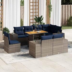 VidaXL 9 részes szürke polyrattan kerti ülőgarnitúra párnákkal