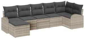 VidaXL Kanapé Szett párnával tárolóval 7 pcs Világosszürke polirattan