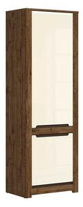 Könyvespolc Ophevaru 106, Ajtókkal, Zárt, Közepes sűrűségű farostlemez, Laminált forgácslap, 205x69x46cm, April tölgy, Fényes krém