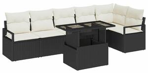 VidaXL Kerti Kanapé Szett párnával 7 pcs Fekete Poli rattan
