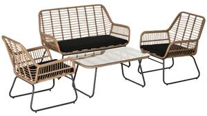 4 darabos PE Rattan fonott kanapégarnitúra, kültéri télikert bútor párnákkal