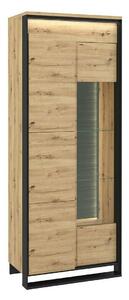 Könyvespolc Luliru 123, Ajtókkal, Edzett üveg, Laminált forgácslap, 195x76x41cm, Artisan tölgy, Fekete