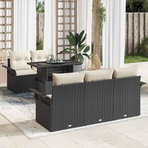 VidaXL Kerti Kanapé Szett párnával tárolóval 6 pcs Fekete Poli rattan