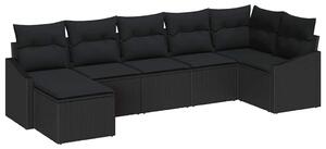 VidaXL Kanapé Szett párnával 7 pcs Fekete polirattan