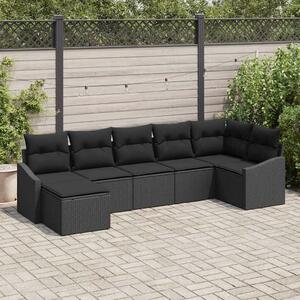 VidaXL Kanapé Szett párnával 7 pcs Fekete polirattan