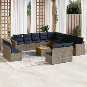 VidaXL 14 részes szürke polyrattan kerti ülőgarnitúra párnákkal