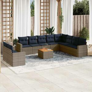 VidaXL 11 részes szürke polyrattan kerti ülőgarnitúra párnákkal