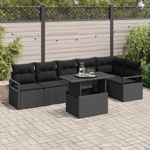 VidaXL Kerti Kanapé Szett párnával 7 pcs Fekete Poli rattan