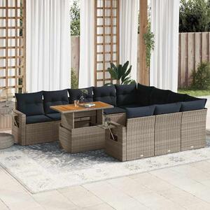 VidaXL 11 részes szürke polyrattan kerti ülőgarnitúra párnákkal
