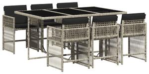 VidaXL 7 részes világosszürke polyrattan kerti étkezőszett párnával