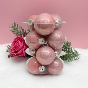 Powder Rose rózsaszín üveg karácsonyi gömb szett 12*6cm