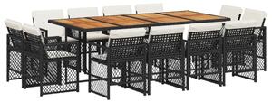 VidaXL 13 részes fekete polyrattan kerti ülőgarnitúra párnákkal