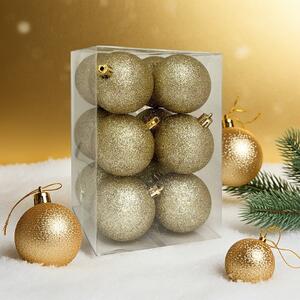 Arany glitteres műanyag karácsonyi gömb szett 12x6cm