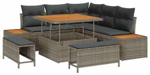 VidaXL Kerti Kanapé Szett párnával tárolóval 8 pcs Szürke Poli rattan