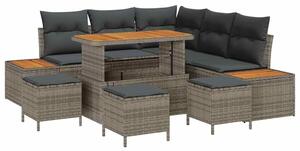 VidaXL Kerti Kanapé Szett párnával tárolóval 9 pcs Szürke Poli rattan
