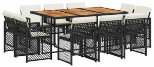 VidaXL 11 részes fekete polyrattan kerti étkezőgarnitúra párnákkal