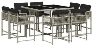 VidaXL 9részes világosszürke polyrattan kerti étkezőgarnitúra párnával