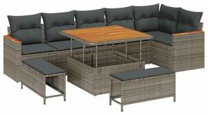VidaXL Kerti Kanapé Szett párnával 9 pcs Szürke Poli rattan